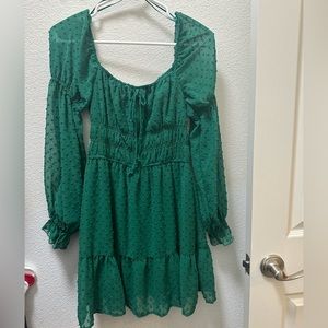 Green long sleeve dress with bell sleeves (can be worn off shoulder as well)